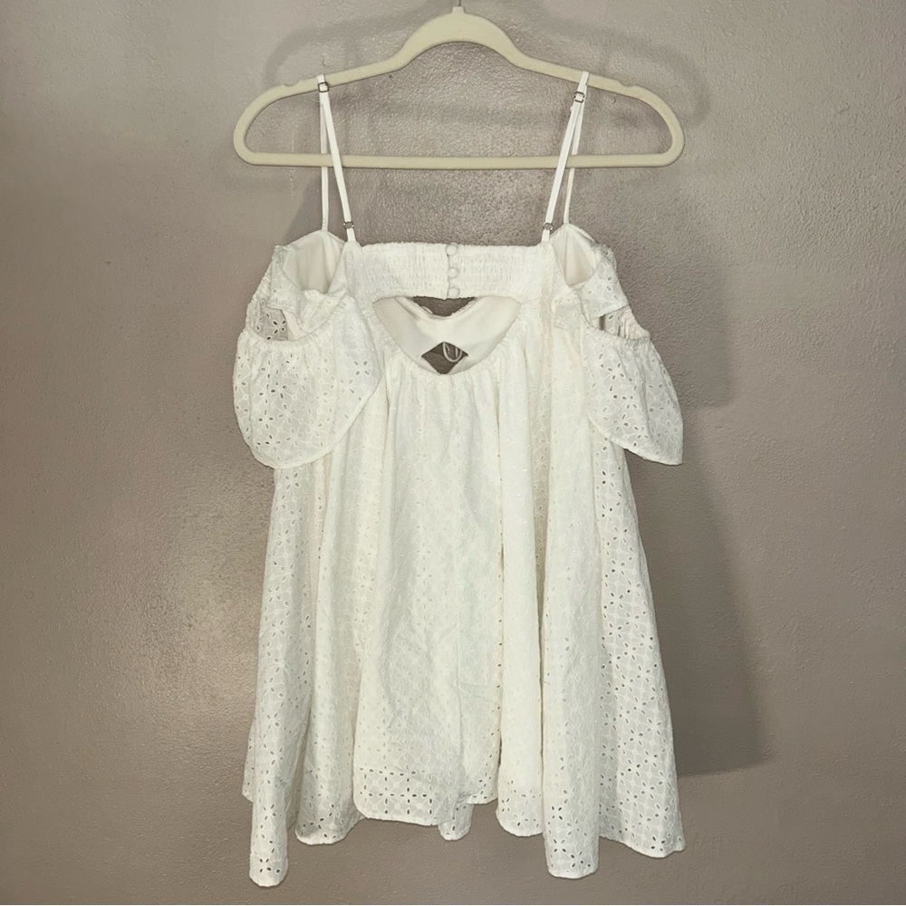 MARBLE eyelet White Off-Shoulder Mini Dress - Picture 3 of 6